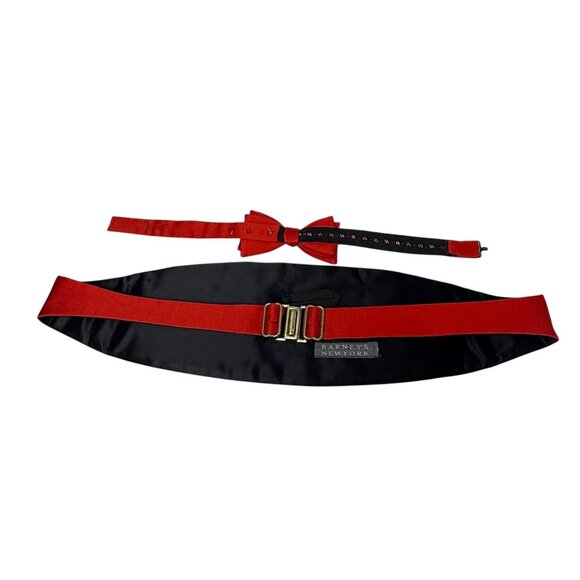 BARNEYS New York Red Bow Tie and Cummerbund Set Mens Formal Wear - Picture 3 of 14